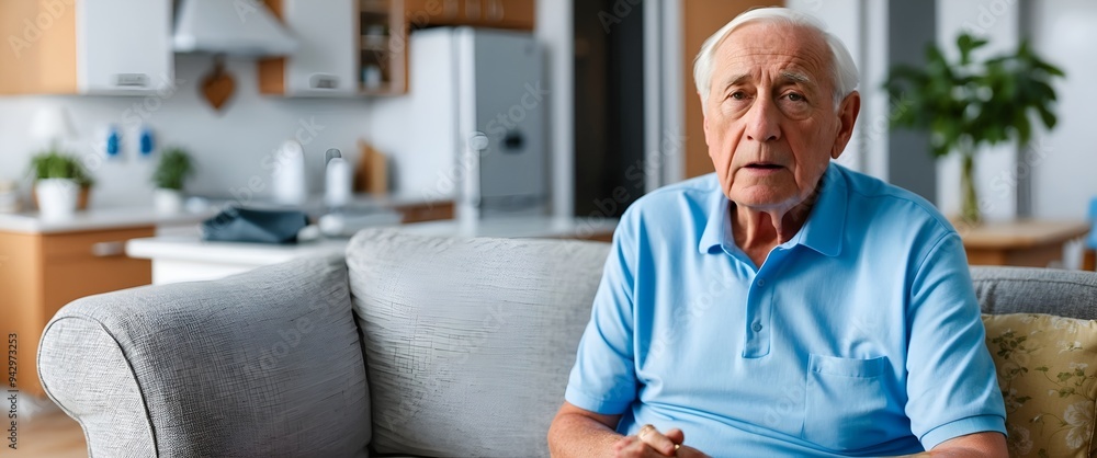 Fototapeta premium Sick senior Severe ischemic heart disease in the home during the virus outbreak. health care concept
