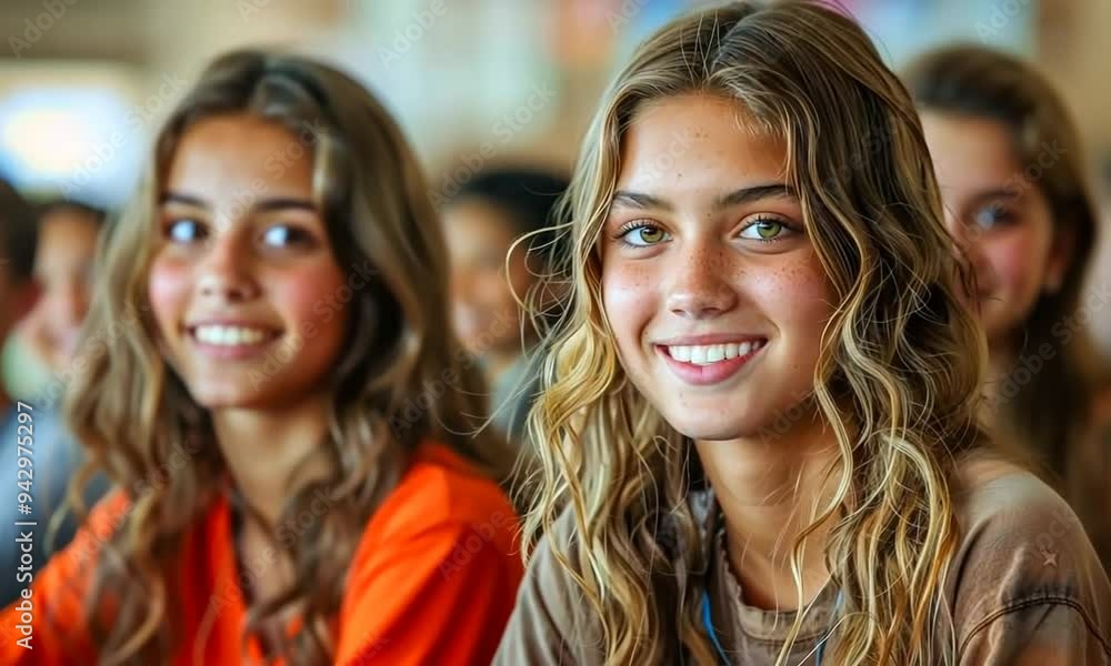 Bright smiles and curious glances fill the room as students eagerly participate in a classroom discussion, enjoying each other's company Bright smiles and curious glances fill the room as students eagerly participate in a classroom discussion, enjoying each other's company