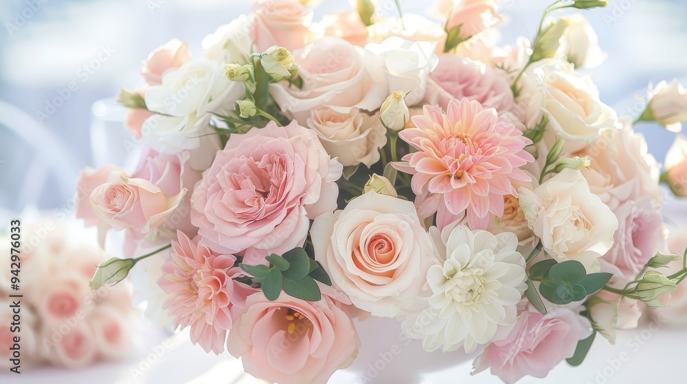 A white vase filled with pink and white flowers. The flowers are arranged in a way that creates a sense of harmony and balance. The vase is placed on a table, which is surrounded by other objects A white vase filled with pink and white flowers. The flowers are arranged in a way that creates a sense of harmony and balance. The vase is placed on a table, which is surrounded by other objects
