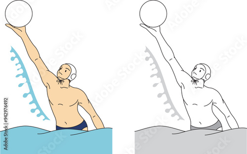 水球をする男性選手のイラストセット