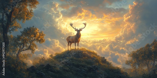 deer in sunset