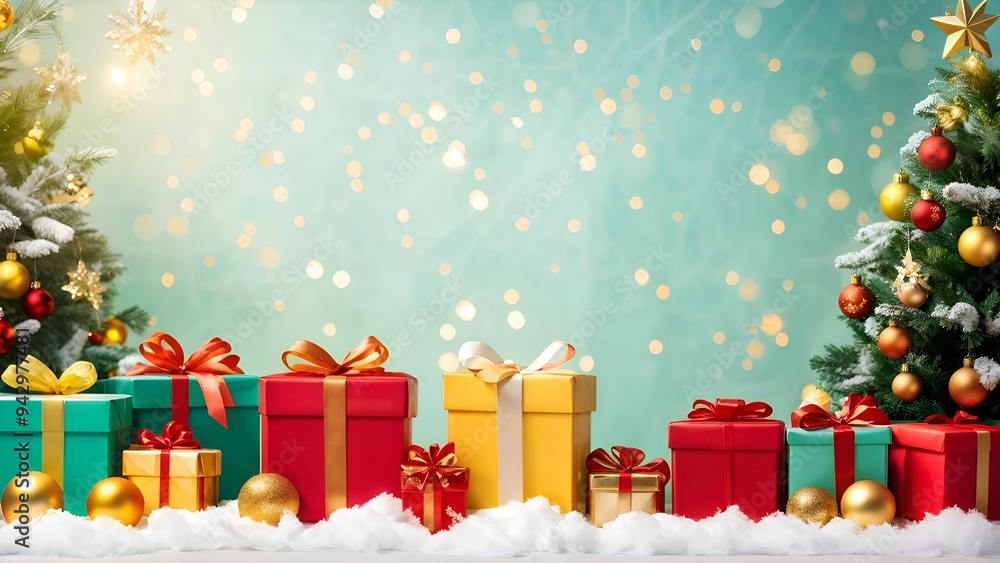 Christmas Background with Gifts and Festive Decorations Christmas Background with Gifts and Festive Decorations