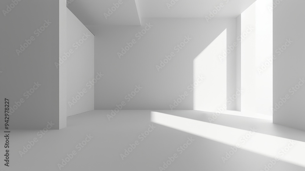 Fototapeta premium Abstract empty room photo with white walls, floor and white cubes.