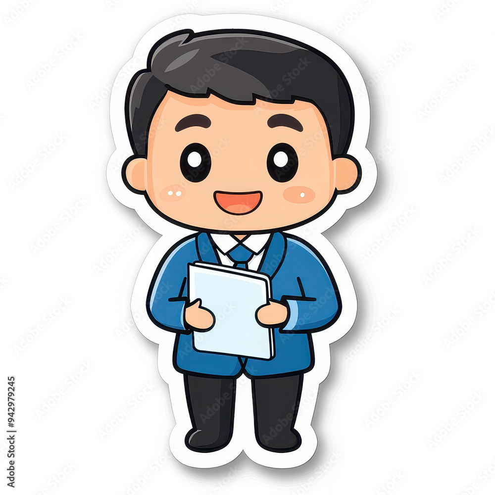 A minimalist animated sticker showcases a happy formal assistant with folded hands, exuding calm confidence. A minimalist animated sticker showcases a happy formal assistant with folded hands, exuding calm confidence.