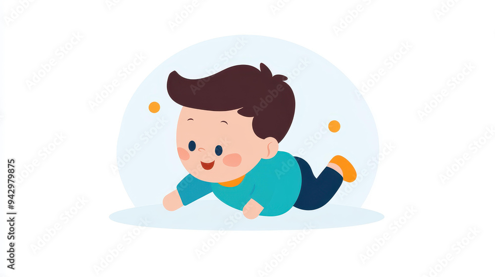 Adorable vector image of an infant girl with dark brown hair, happily crawling in a side view pose. Adorable vector image of an infant girl with dark brown hair, happily crawling in a side view pose.