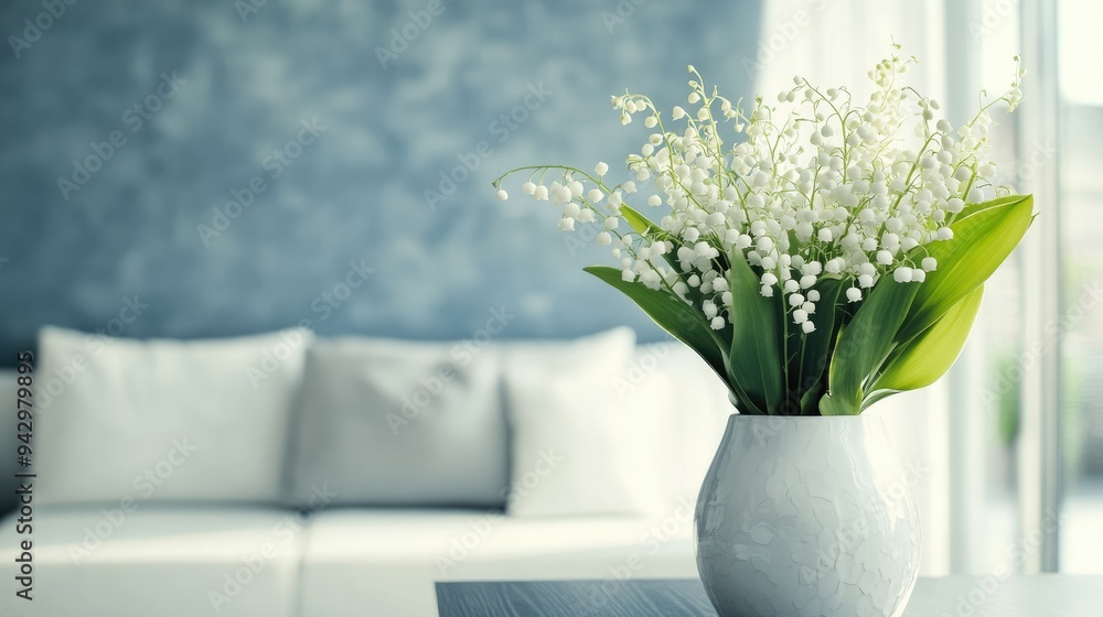 custom made wallpaper toronto digitalElegant living room interior, featuring a vase of lily of the valley flowers, plenty of space for text