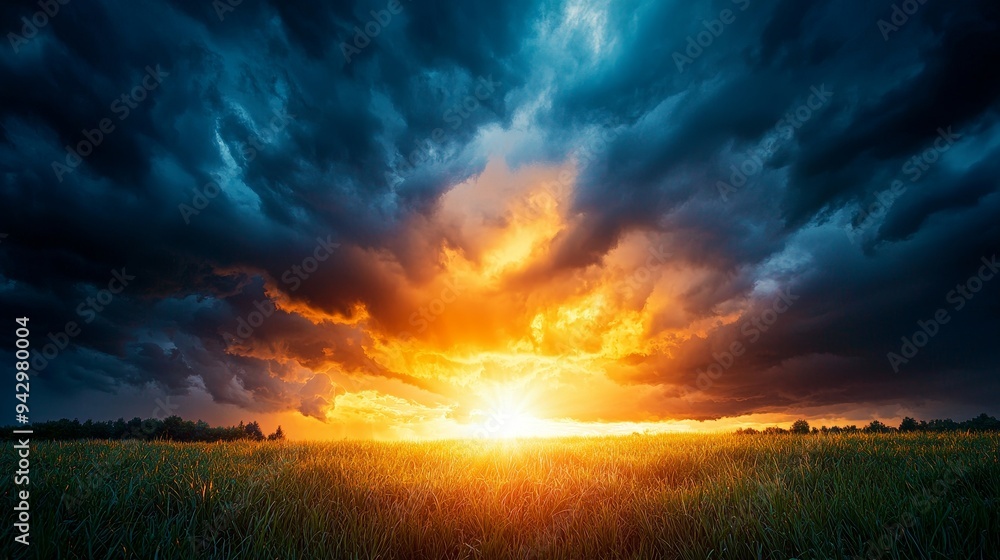 Dark clouds with the sun breaking through, stormy weather, dramatic lighting Dark clouds with the sun breaking through, stormy weather, dramatic lighting