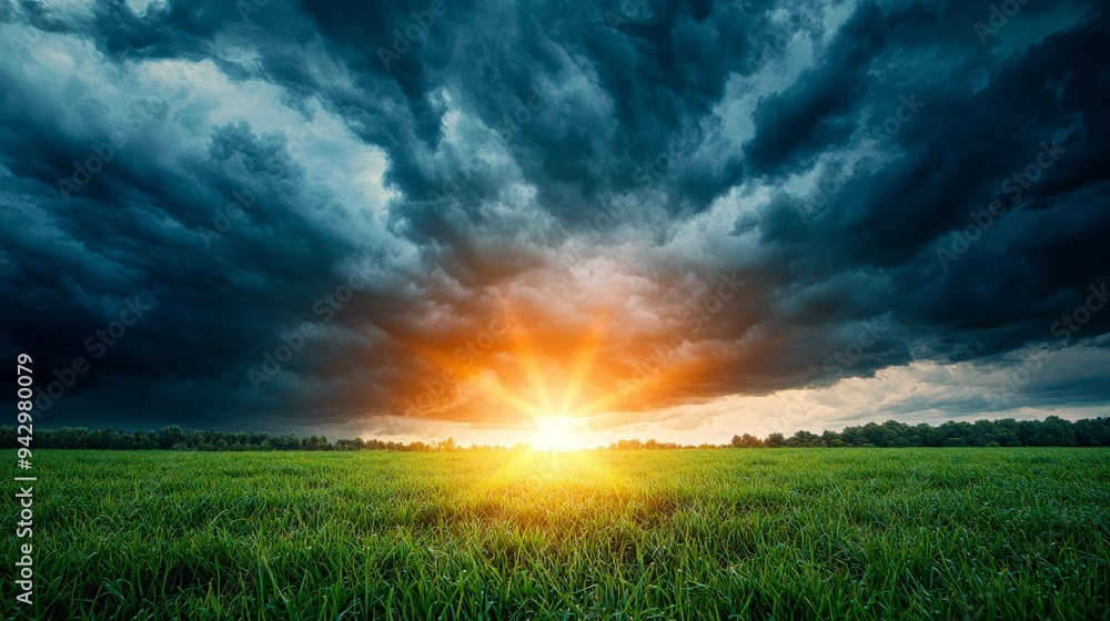 Dark clouds with the sun breaking through, stormy weather, dramatic lighting Dark clouds with the sun breaking through, stormy weather, dramatic lighting