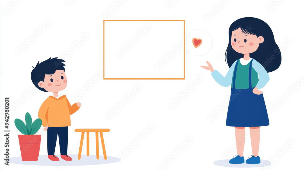 A charming illustration of a little girl showing respect in class, featuring flat colors and a minimalistic style. A charming illustration of a little girl showing respect in class, featuring flat colors and a minimalistic style.
