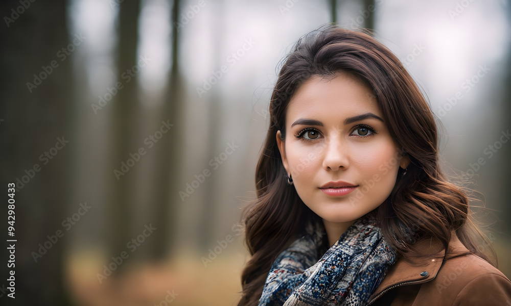 Naklejka premium Beautiful young woman is posing in the woods on an autumn day