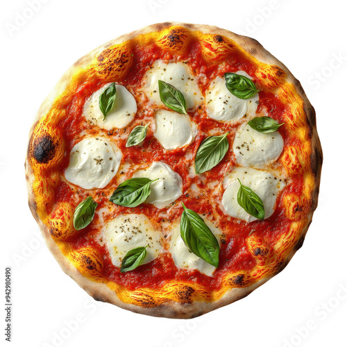 Classic Margherita Pizza with Fresh Basil and Mozzarella on Transparent Background - Authentic Italian Pizza Photography for Menus and Food Blogs