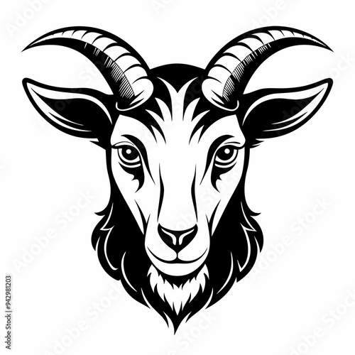 Goat head minimal logo, Goat face silhouette vector illustration