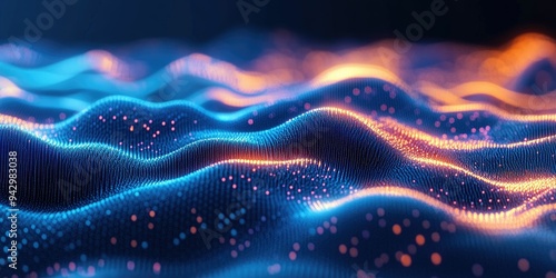 Abstract Digital Waves with Neon Lights