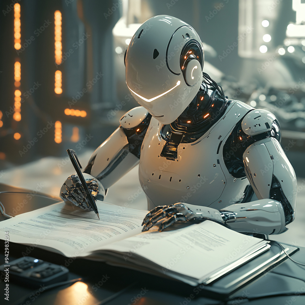 Fototapeta premium A futuristic AI-powered legal assistant drafting documents.