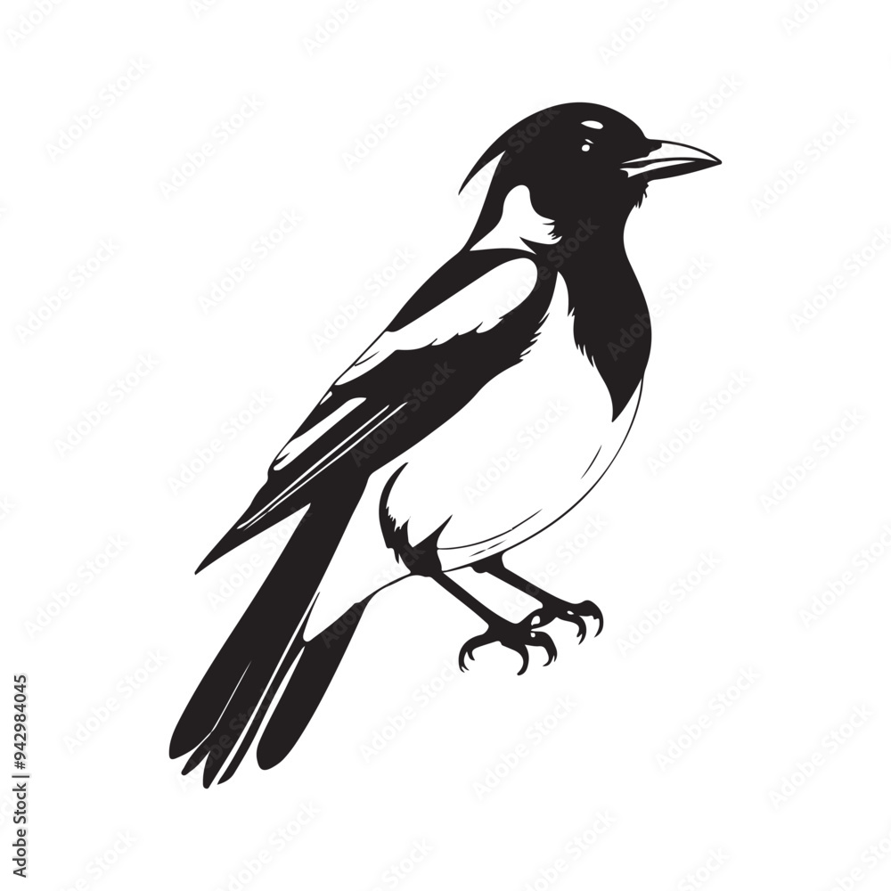 1Magpie line art vector silhouette with white Background