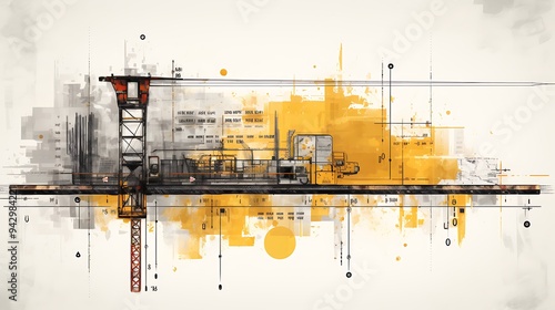 An industrial construction site logo featuring scaffolding and a measuring tape