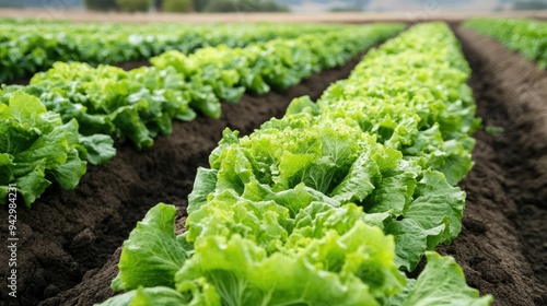 Rows of fresh lettuce growing in Salinas Valley, showcasing the abundance and fertility of this famous agricultural region