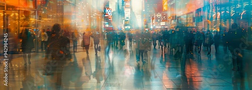 digital multicolor moving silhouettes of businessmen and ordinary people