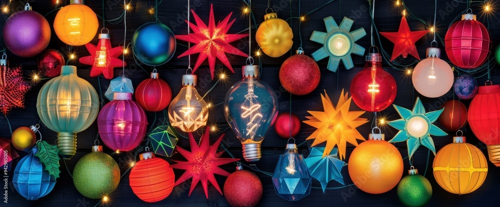 Christmas Decorations with Light Bulbs and Stars Christmas Decorations with Light Bulbs and Stars