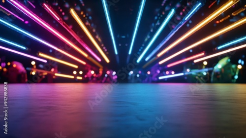 Vivid light rays burst from the center, creating a dynamic and colorful atmosphere perfect for celebrations or events.