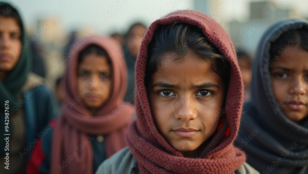 Young Girl in a Red Scarf Looking Directly at the Camera Young Girl in a Red Scarf Looking Directly at the Camera