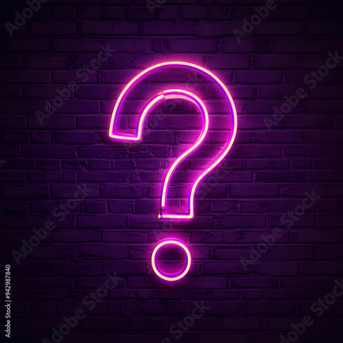 Illuminated Neon Question Mark isolated on Purple Background