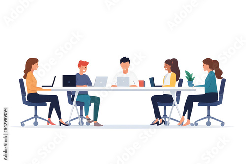  Imagine 1wOffice business meeting flat illustration isolated on white background.