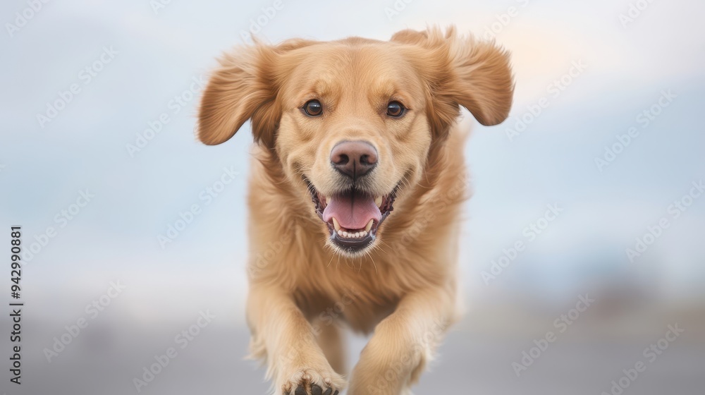 A dog is running with its mouth open and tongue out. The dog is brown and has a happy expression A dog is running with its mouth open and tongue out. The dog is brown and has a happy expression