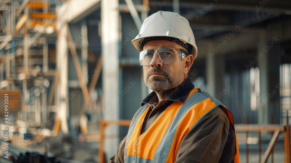 High-resolution shot capturing a construction site supervisor. High-resolution shot capturing a construction site supervisor.