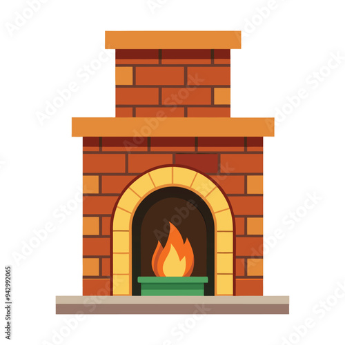 Illustration of brick fireplace Isolated on white