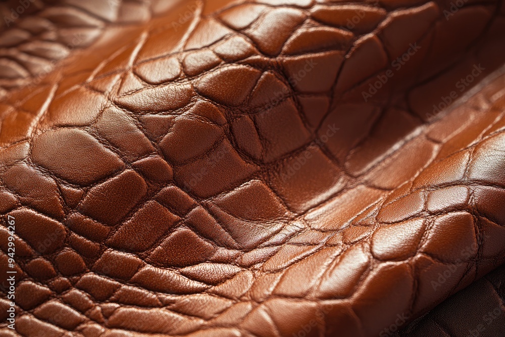 Naklejka premium Close-up of Brown Crocodile Leather Texture