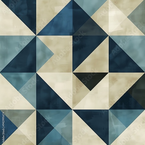 Wallpaper Mural An abstract pattern with alternating vibrant blue and muted taupe triangles, creating a striking yet balanced visual effect on a neutral background. 8k UHD, suitable for high-quality printing  Torontodigital.ca