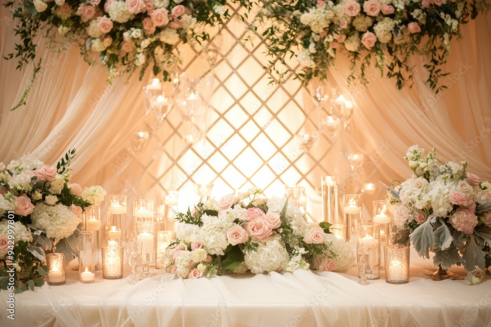 Luxurious Wedding Reception Table with Pink and White Floral Decor Luxurious Wedding Reception Table with Pink and White Floral Decor