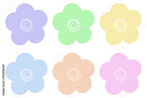 Flower collection. Multicolor inflorescences of a flowering plant. Flower head. Opened rounded petals. Opened flower bud. Color vector illustration. Isolated white background. Flat style. 