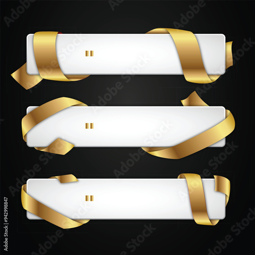header banner sets with gold ribbons coverings design