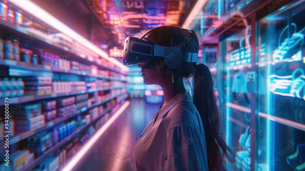 Virtual reality retail, immersive shopping environments, 3D illustration, futuristic marketing concept, copy space, Virtual reality retail, immersive shopping environments, 3D illustration, futuristic marketing concept, copy space,