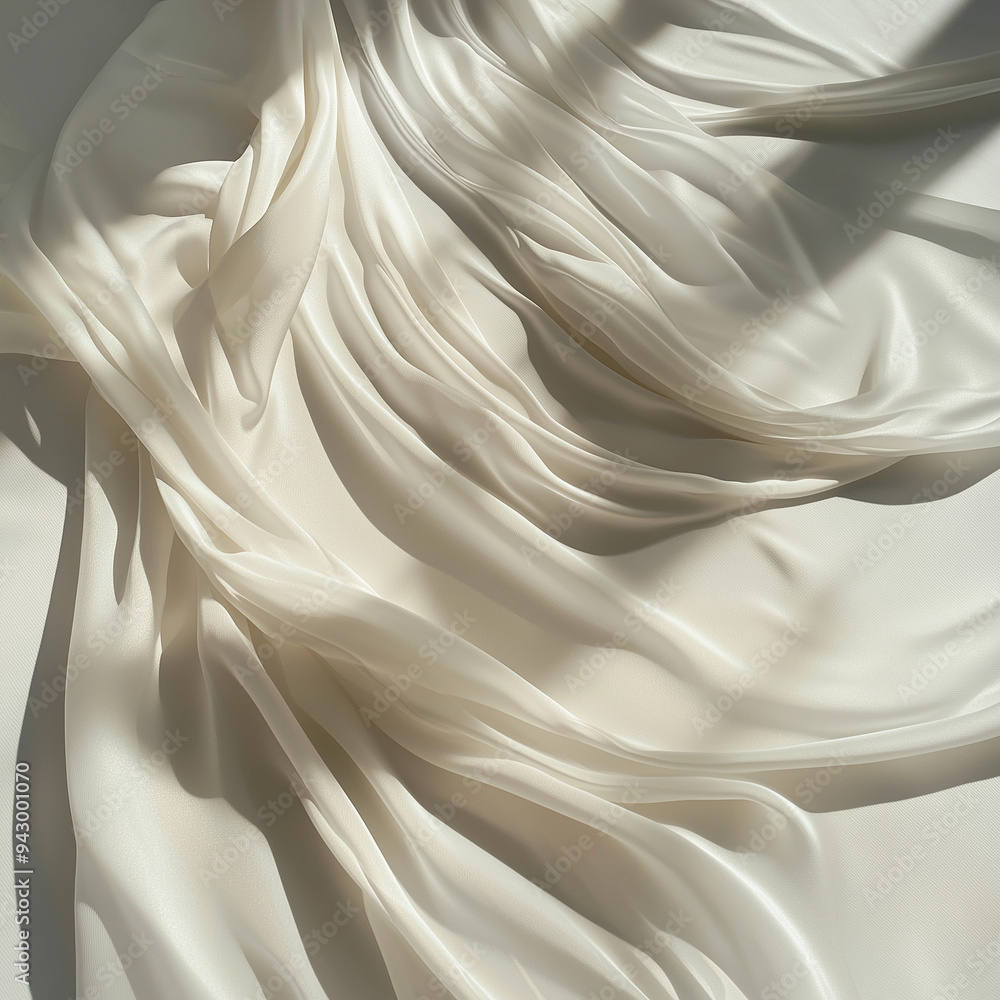 Fototapeta premium Soft, flowing fabric draped over a white background, 