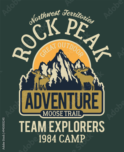 Moose trail great outdoor wilderness adventure vintage vector artwork for boy kid explorer wear t shirt sweatshirt