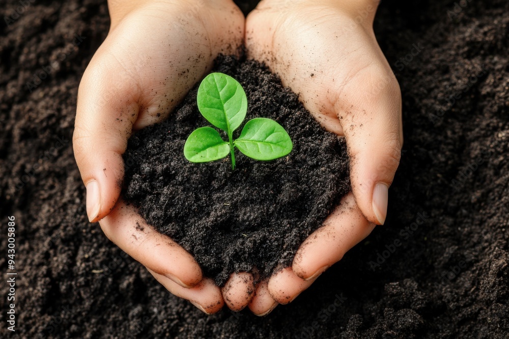 Hands Holding Soil with Growing Green Sprout Hands Holding Soil with Growing Green Sprout