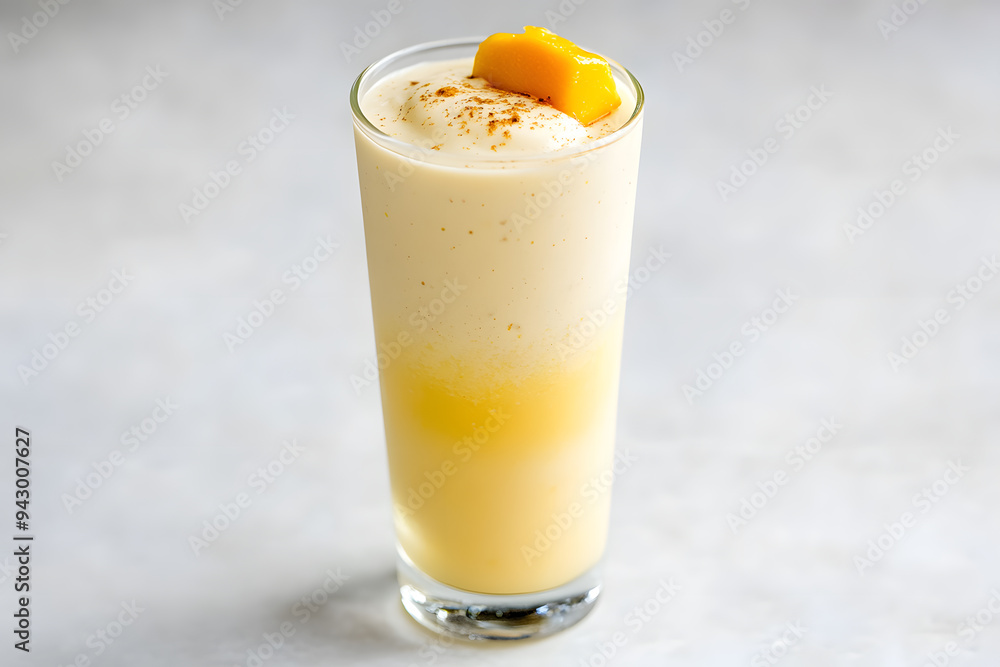 Refreshing mango lassi in a tall glass with a cardamom garnish, creamy and smooth, perfect for warm days Refreshing mango lassi in a tall glass with a cardamom garnish, creamy and smooth, perfect for warm days