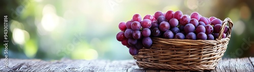 Wallpaper Mural Wicker basket filled with ripe purple grapes, soft natural light, rustic wooden table, blurred background, fresh harvest feel Torontodigital.ca