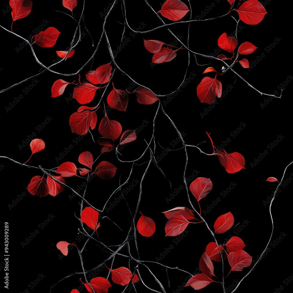 Macro shot of vine leaves on a black background featuring minimalist high-resolution art. Macro shot of vine leaves on a black background featuring minimalist high-resolution art.