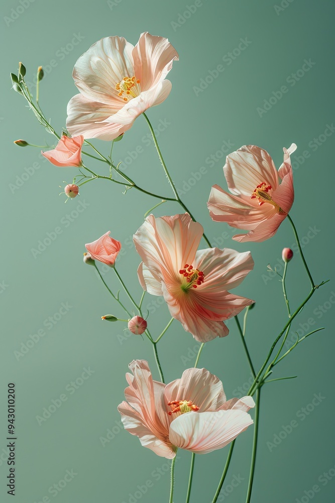 Fototapeta premium Levitating Wildflowers on Soft Pastel Backdrop - Hyperrealistic Studio Photography