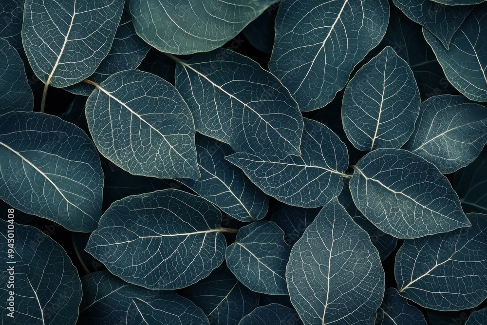 Obraz premium Close-Up of White-Veined Dark Green Leaves