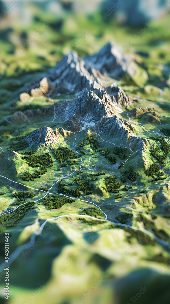 3D mountains topography top view 3D mountains topography top view