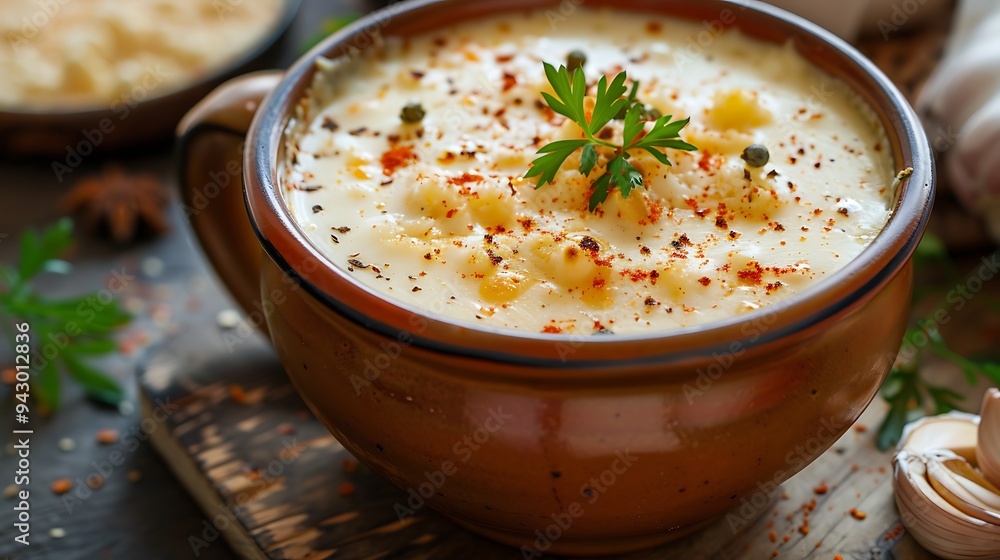 Warm cheese with cayenne in a mug with a brown the heels Warm cheese with cayenne in a mug with a brown the heels