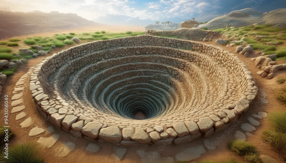 Ancient spiral water wells were used to raise the water level by wind pressure. Ancient spiral water wells were used to raise the water level by wind pressure.