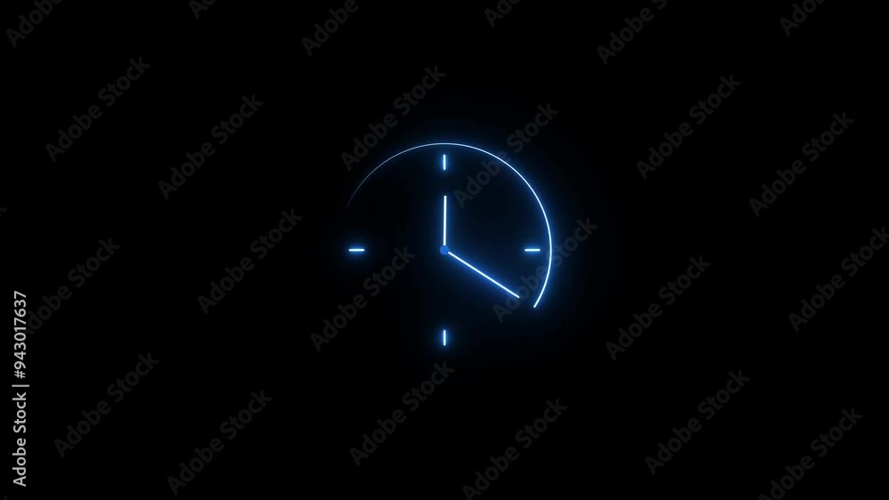 Clock icon neon light 24 Hour Day Fast Speed smoothly animation. Royal blue circle digital and analog clock on isolated black background Clock icon neon light 24 Hour Day Fast Speed smoothly animation. Royal blue circle digital and analog clock on isolated black background
