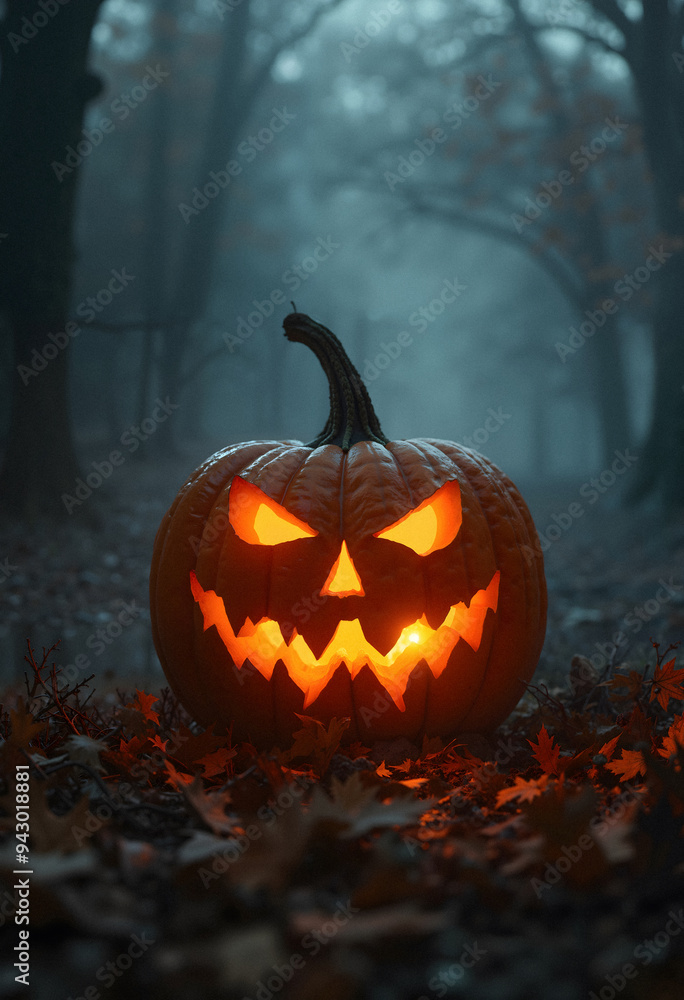 a Halloween pumpkin with a scary face on it a Halloween pumpkin with a scary face on it