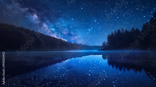 Fototapeta Naklejka Na Ścianę i Meble -  Waterway with gorgeous blue stars over lake